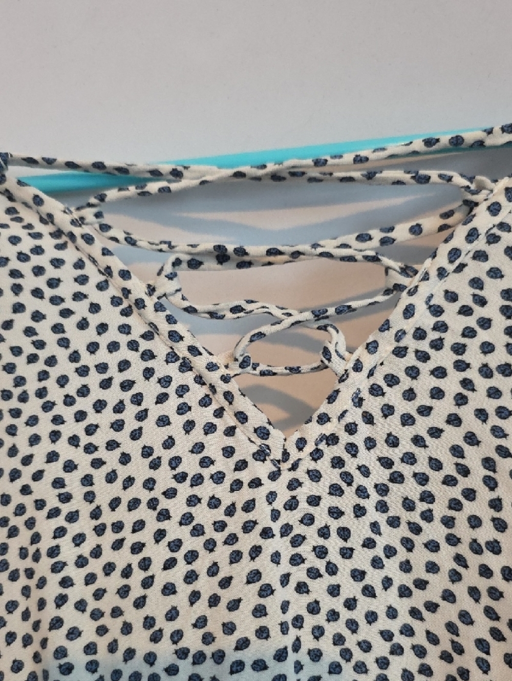 Women's Cream Polka Dot Lace-Up Blouse - Picture 2 of 5